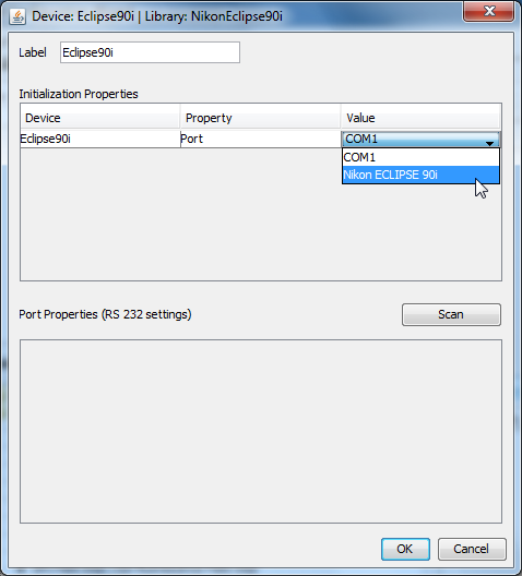 |thumb|center|upright=2.5|alt=Hardware Configuration
Wizard.|Hardware configuration wizard. Select the Nikon ECLIPSE 90i
port