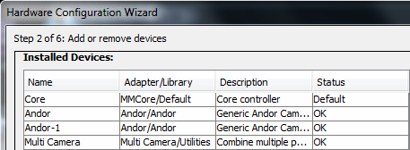Screenshot: All multi-camera devices added in the Hardware
Configuration Wizard
(HCW).