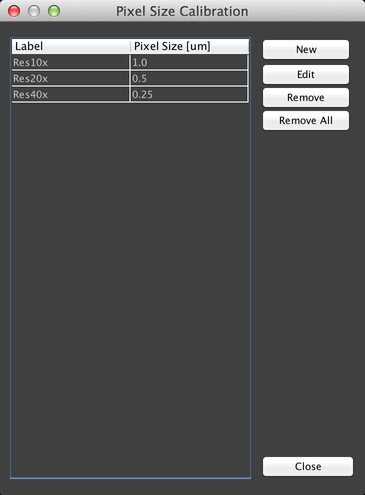 Pixel Size Calibration
dialog